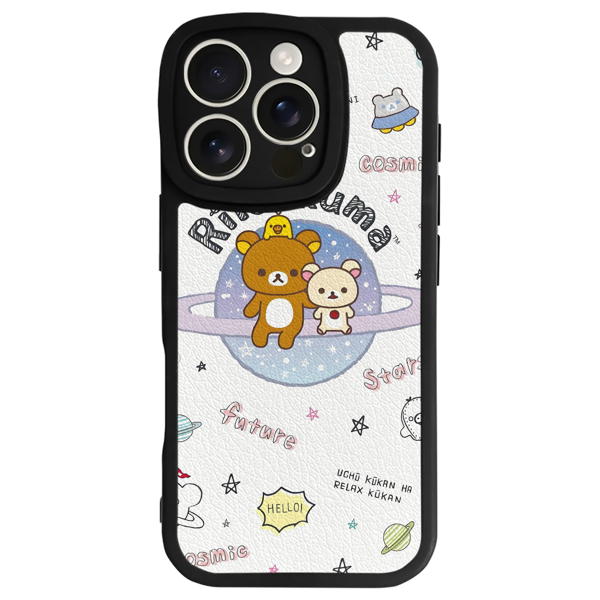 （画像用） リラックマ リラックマ キイロイトリ Rilakkuma Korilakkuma Kiiroitori 【iPhone 16シリーズ対応】シリコンスマホケース（レザー調） 材質：シリコン